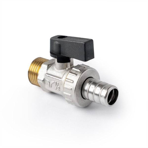 Кран 1/2" Н шаровый сливной со штуцером Pro Aqua (чёрный флажок) (EWL57-m15s)