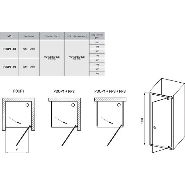 Дверь душевая Ravak Pivot PDOP1-80 80x190 стекло прозрачное, профиль черный (03G4030Z1)