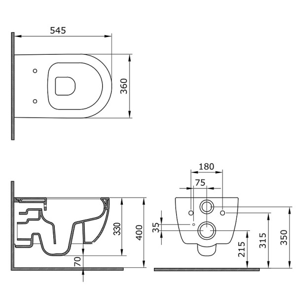 Унитаз подвесной Ferio безободковый с сиденьем микролифт 545x360x330 (87565)