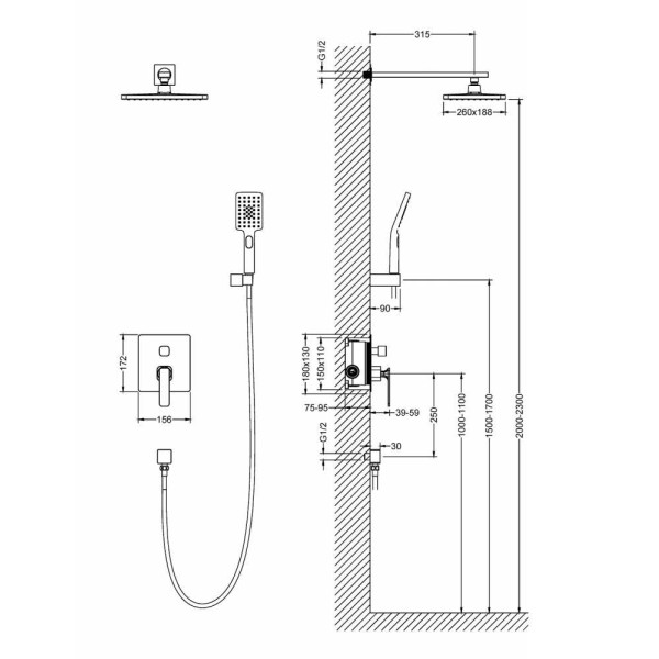 Душевая система Timo Torne черная внешняя часть внутреняя часть (SX-4319/03SM)