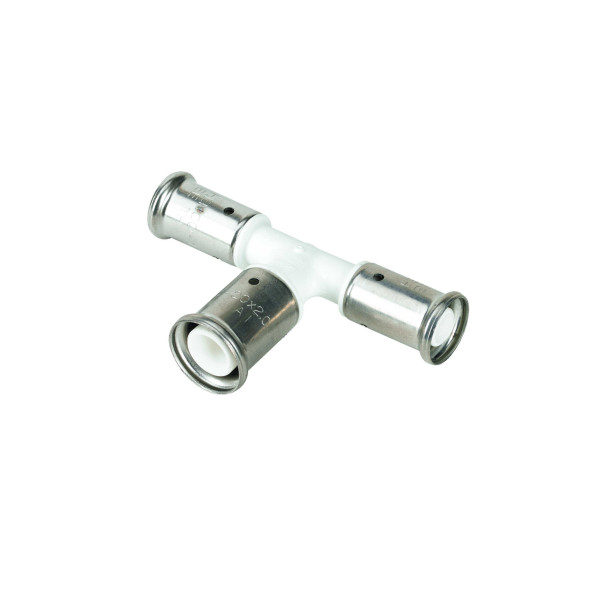 Тройник 20х26х20 Henco PVDF (пресс, белый) (12PKW-202620) Тройник 20х26х20 Henco PVDF (пресс, белый) (12PKW-202620)