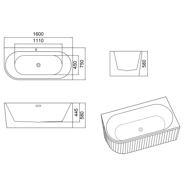 Ванна акриловая Azario Lago Garda 160x75x58 белая правосторонняя (AZ-6724-A2 R 16075)