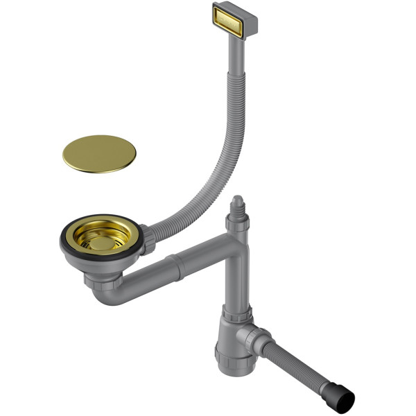 Сифон для одночашевых моек Omoikiri с прямоугольным переливом, декоративной решеткой и декоративной накладкой WK-1C-LG светлое золото (4956473)