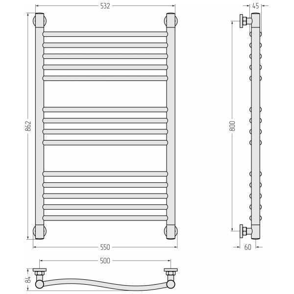 Полотенцесушитель водяной Сунержа Флюид+ 800x500 матовый черный (31-0222-8050)