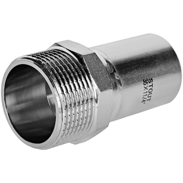 Вставка резьбовая 35х1 1/4"Н Stout SSS-2024 НПр-НР (нерж.ст., пресс) SSS-2024-035114 Вставка резьбовая 35х1 1/4"Н Stout SSS-2024 НПр-НР (нерж.ст., пресс) SSS-2024-035114