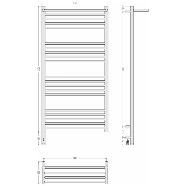 Полотенцесушитель электрический Сунержа Богема 3.1 1200x600 с полочкой провод слева матовый чёрный (31-6006-1260)
