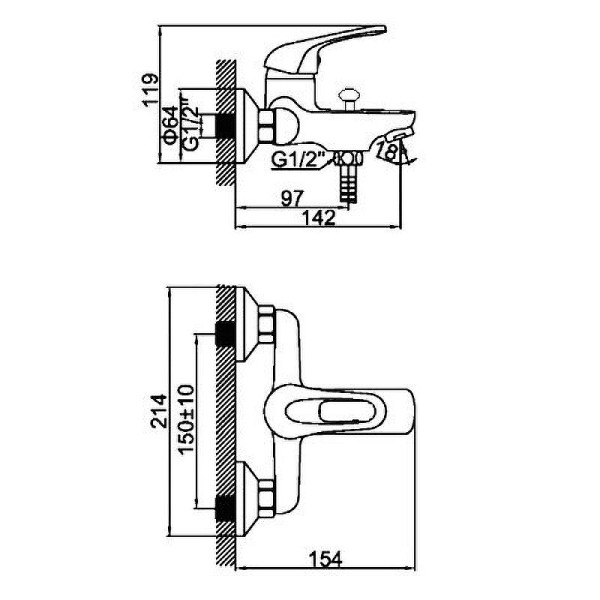 Смеситель для ванны и душа Dlin хром (D130628)