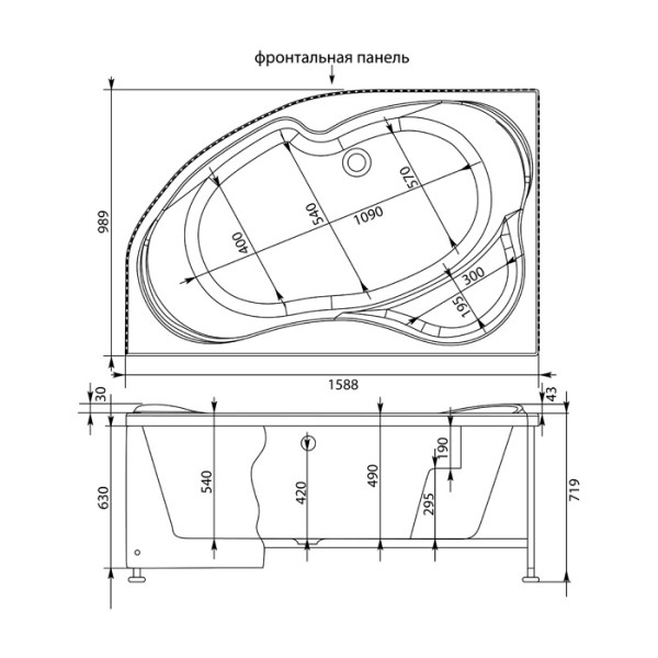 Экран фронтальный для ванны Aquanet Capri 160 L черный