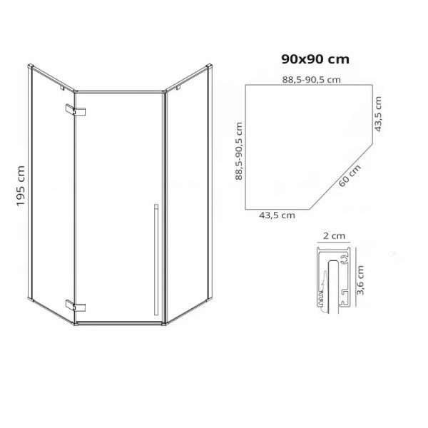 Душевое ограждение Rea Diamond 90x90x195 стекло прозрачное, профиль золото (REA-K4904)