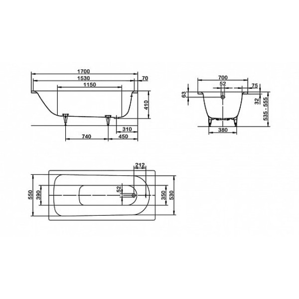 Ванна стальная Kaldewei Saniform Plus 363-1 170x70 c антискользящим покрытием anti-slip и антигрязевым покрытием easy-clean (111830003001)