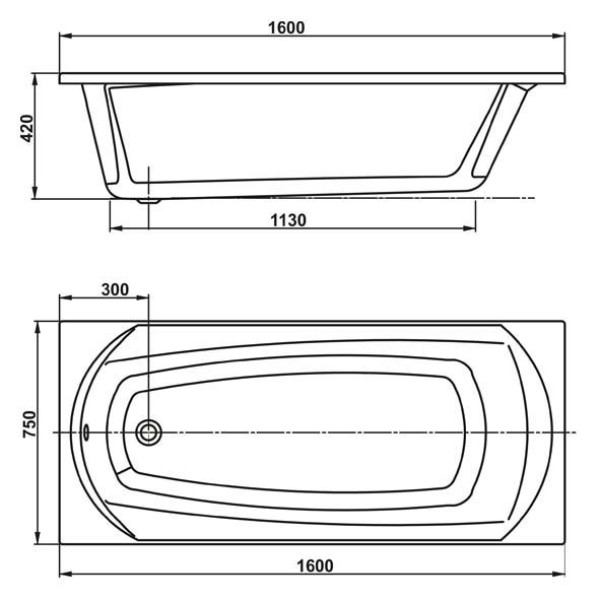 Ванна акриловая VagnerPlast Ebony 160 160х75х42 (VPBA160EBO2X-04)