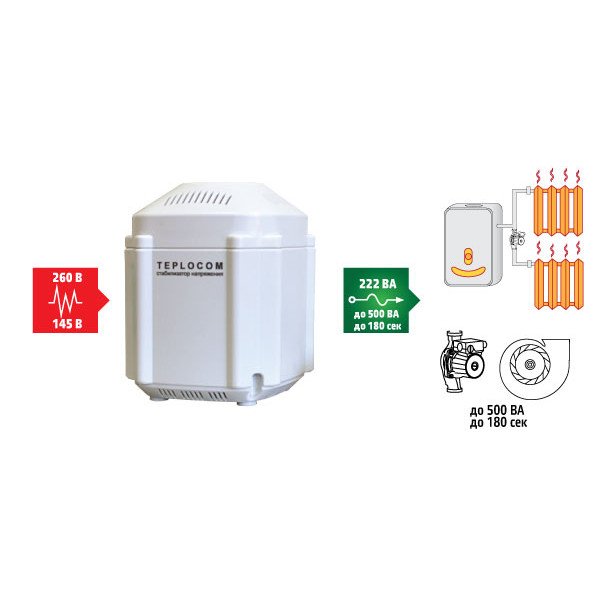 Стабилизатор напряжения для котла TEPLOCOM ST-222/500 Стабилизатор напряжения для котла TEPLOCOM ST-222/500