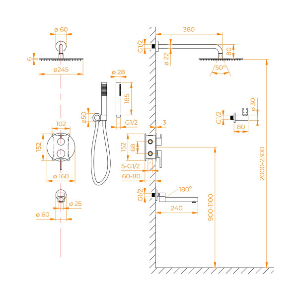 Душевая система RGW SP-55B встраиваемая черный (51140855-04)