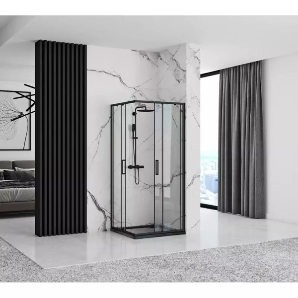 Душевой уголок Rea Punto 90x90x190 стекло прозрачное, профиль чёрный (REA-K4801) Душевой уголок Rea Punto 90x90x190 стекло прозрачное, профиль чёрный (REA-K4801)