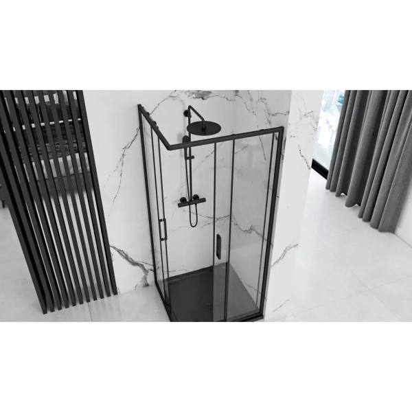 Душевой уголок Rea Punto 80x80x190 стекло прозрачное, профиль чёрный (REA-K480) Душевой уголок Rea Punto 80x80x190 стекло прозрачное, профиль чёрный (REA-K480)