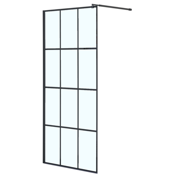 Душевое ограждение Loranto Walk-In 90x200 стекло прозрачное/лофт клетка, профиль черный матовый (CS-W02B-90)