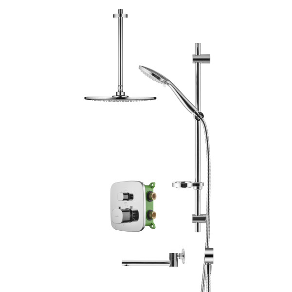 Смеситель для ванны и душа Swedbe Platta встраиваемый термостат с верхним душем и повортн.изливом хром (5561)