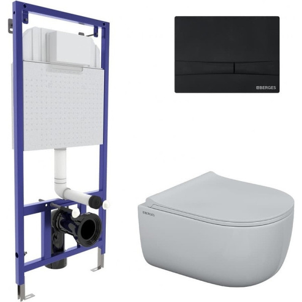 Комплект инсталляция с унитазом Berges Novum525 c с кнопкой F5 SoftTouch черная, унитаз EGO Rimless, сиденье Toma Slim SO (047255) Комплект инсталляция с унитазом Berges Novum525 c с кнопкой F5 SoftTouch черная, унитаз EGO Rimless, сиденье Toma Slim SO (047255)