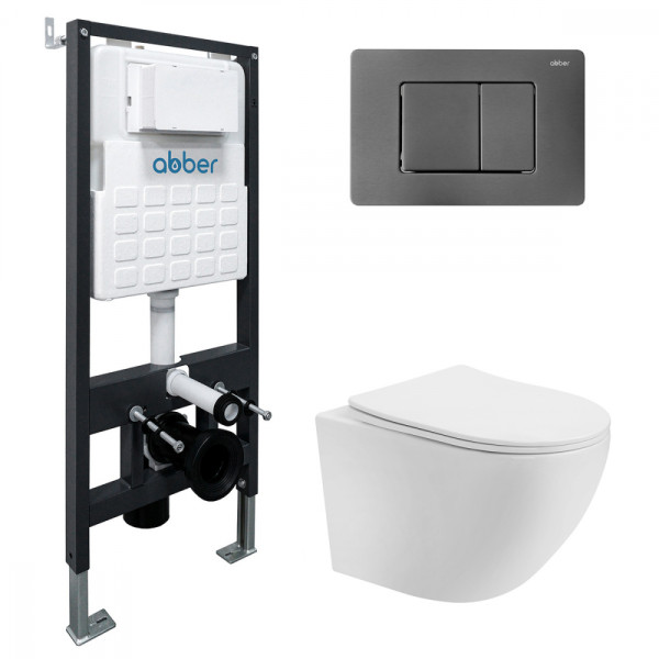 Комплект инсталляция с унитазом Abber Bequem с клавишей никель (AC1100T-AC0105-AC0120NG)