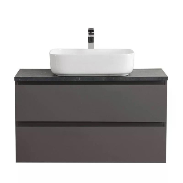 Тумба подвесная Cezares Kraft 900x455x500 с фрезерованными ручками по всей длине фасада с двумя выкатными ящиками Темно-Серый матовый (KRAFT-900-2C-SO