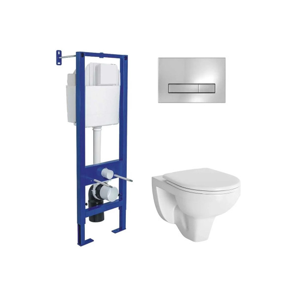 Комплект инсталляция с унитазом Berges Atom Line кнопка хром глянец, унитаз подвесной Gamma сиденье с soft-close (043316)