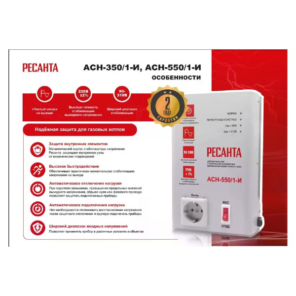 Стабилизатор напряжения Ресанта АСН--550/1-И (63/6/75)