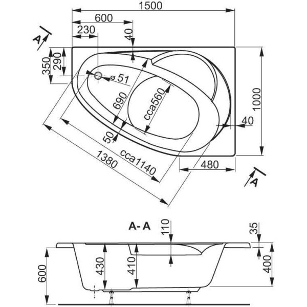 Ванна акриловая VagnerPlast Flora 150 R 150х100х43 (VPBA151FLA3PX-04)