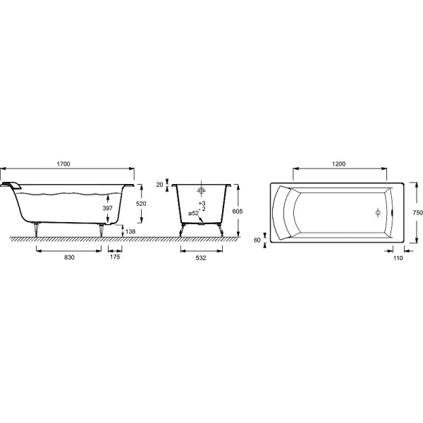 Ванна чугунная Jacob Delafon Ove 170x75 белая (E2930-S-00)