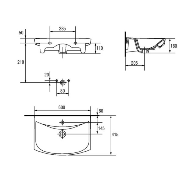 Раковина подвесная Cersanit Carina 60 600х415х160 (S-UM-CAR60/1-w)