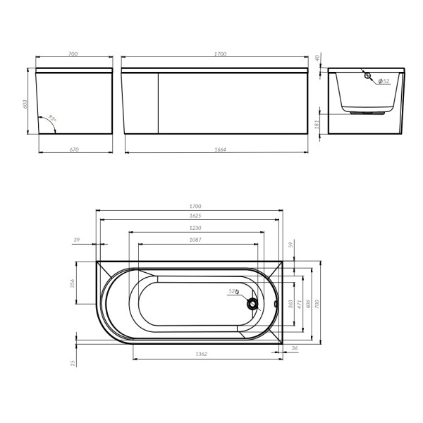 Ванна акриловая AM.PM X-joy 170x70 правосторонняя c каркасом, с фронтальной панелью белая (W94A-170R70W-ARP)