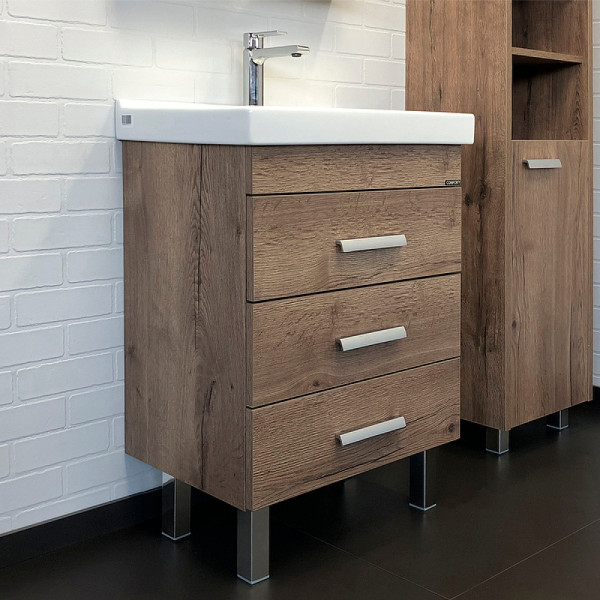 Тумба подвесная с раковиной Comforty Никосия 600x400x860 дуб темный (00-00008852)