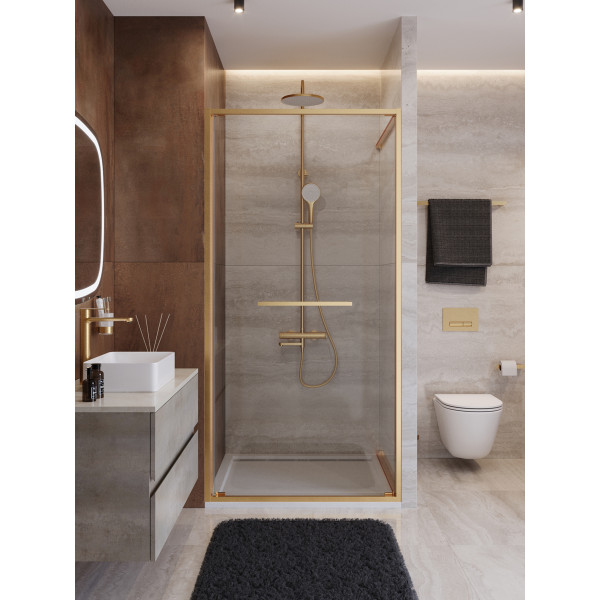 Душевая дверь Cezares Lux 90x195 стекло прозрачное, профиль брашированное золото (LUX-B-FS-1-90-C-BORO)