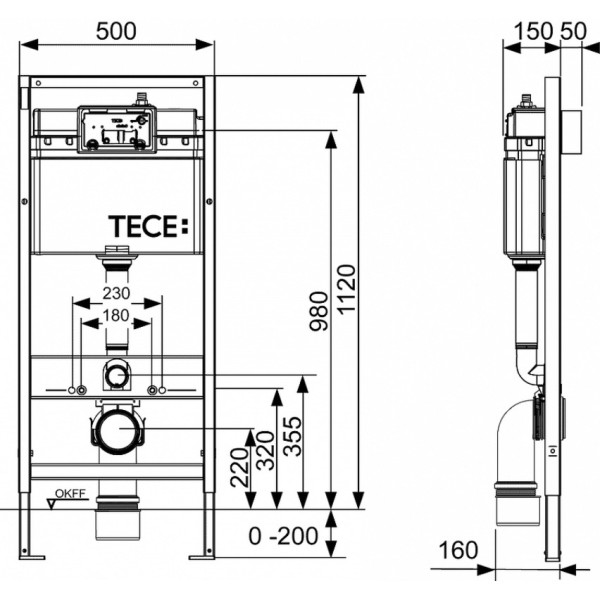 Инсталляция для унитаза Tece TECEbase с клавишей смыва черная матовая (9400414)