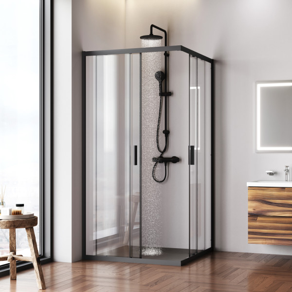 Душевой уголок AM.PM Gem 100x100x195 стекло прозрачное, профиль черный матовый (W90G-403-100100-BT)
