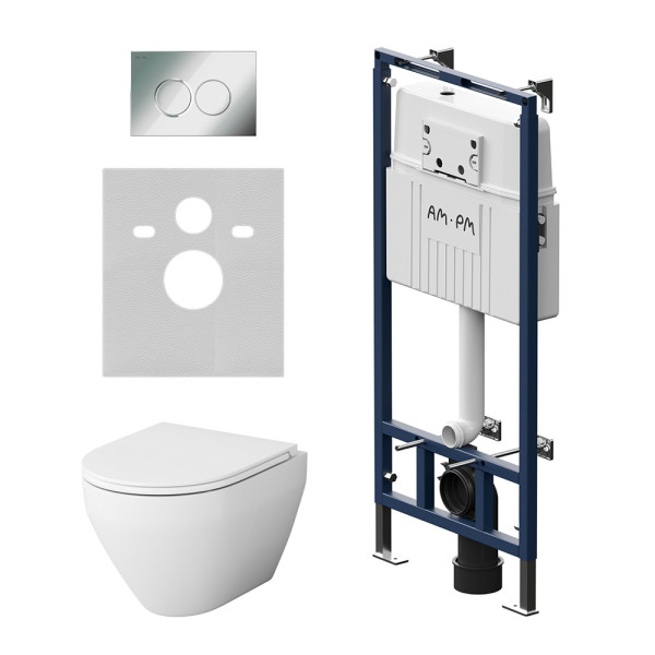 Комплект инсталляция с унитазом AM.PM MasterFit с клавишей L глянц хром c унитазом Spirit V2.0 FlashClean с сиденьем soft-close (IS100151.701700) Комплект инсталляция с унитазом AM.PM MasterFit с клавишей L глянц хром c унитазом Spirit V2.0 FlashClean с сиденьем soft-close (IS100151.701700)