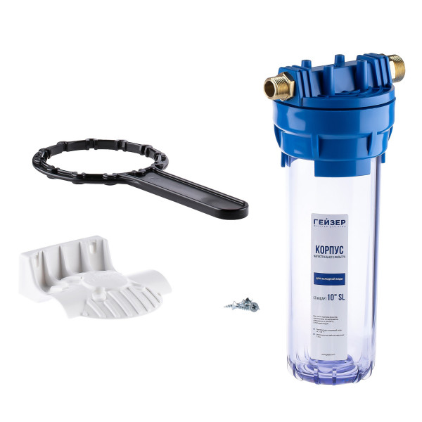 Фильтр колбовый Гейзер 1/2"*3/4" 10SL (прозрачный, для холодной воды) (50533) Фильтр колбовый Гейзер 1/2"*3/4" 10SL (прозрачный, для холодной воды) (50533)