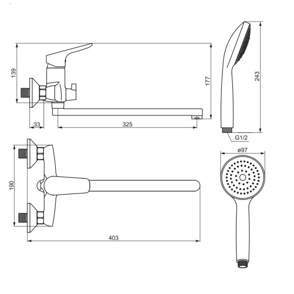 Смеситель для ванны и душа Damixa Jupiter хром (779500001) Смеситель для ванны и душа Damixa Jupiter хром (779500001)