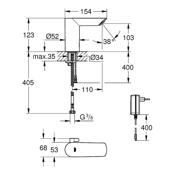 Смеситель для раковины Grohe Bau Cosmopolitan E хром (36453000) Смеситель для раковины Grohe Bau Cosmopolitan E хром (36453000)