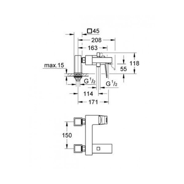 Смеситель для ванны и душа Grohe Eurocube (23143000)