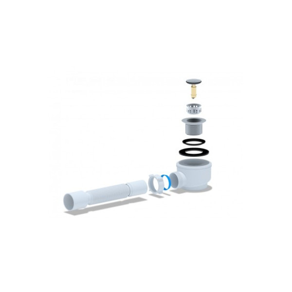 Сифон для душевого поддона АНИ 1 1/2"*50 (h=74 мм.) с гибкой трубой 375*40/50 клик-клак (хром) АНИ пласт (E415CL)