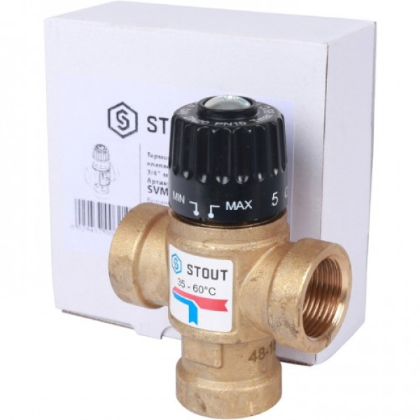 Вентиль термостатический смесительный Stout 3/4" ВР 35-60°C, KVs 1,6 SVM-0110-166020 Вентиль термостатический смесительный Stout 3/4" ВР 35-60°C, KVs 1,6 SVM-0110-166020