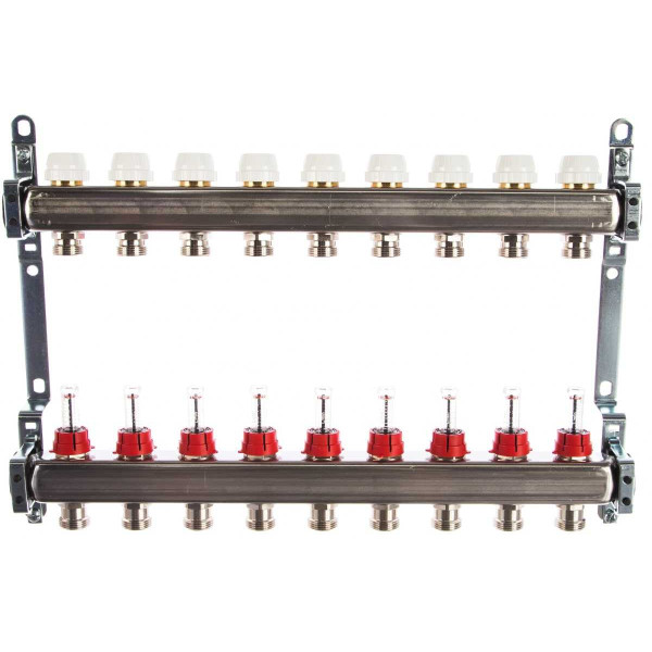 Коллекторная группа 9 отводов 1"x3/4"(18)EK с расходомерами Stout (нерж.сталь) (SMS-0917-000009)