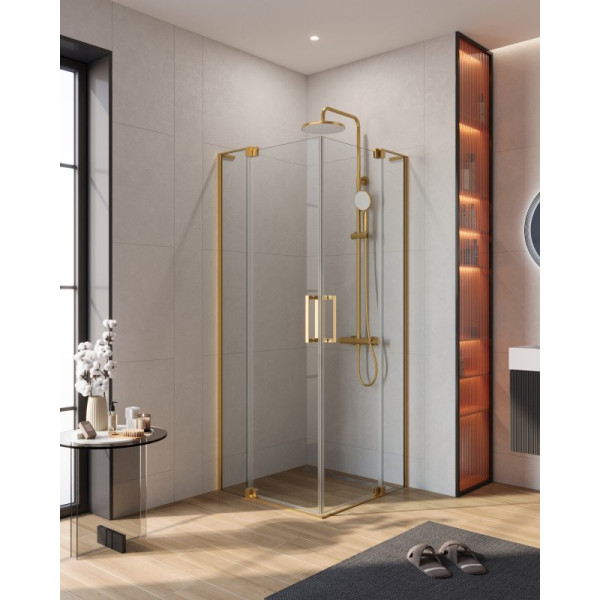 Душевой уголок Cezares Slider 80x80x195 стекло прозрачное, профиль брашированное золото (SLIDER-A-2-80/90-C-BORO) Душевой уголок Cezares Slider 80x80x195 стекло прозрачное, профиль брашированное золото (SLIDER-A-2-80/90-C-BORO)