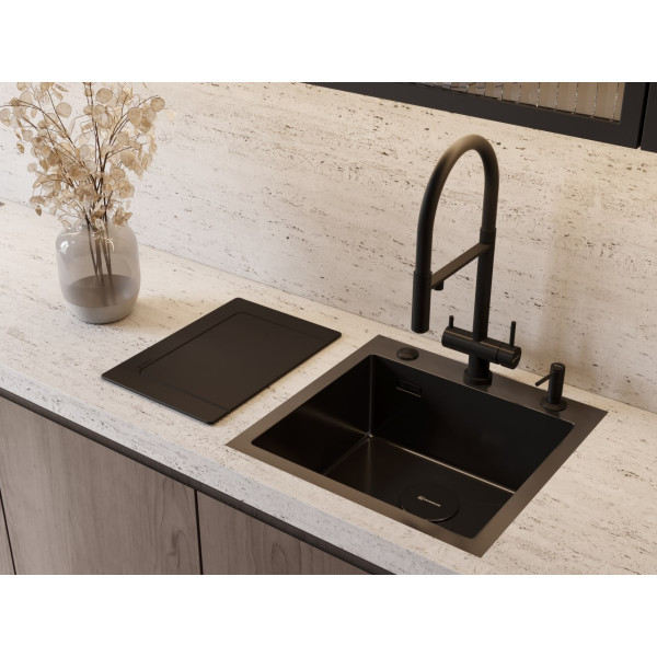 Смеситель для кухни Omoikiri Kanto-GB с переключателем на фильтр, с выдвижным изливом графит/черный (4994356)