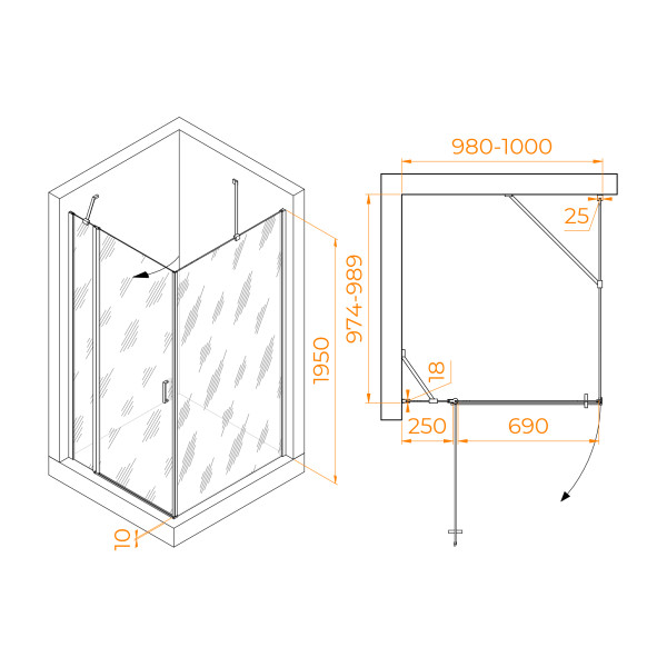 Душевой уголок RGW LE-044 (LE-004+Z-14) 1000x1000 стекло прозрачное, профиль хром (06124400-11)