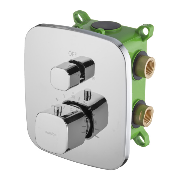 Смеситель для душа Swedbe Platta встраиваемый термостат с подключением на 2 выхода в монтажном боксе хром (9031)