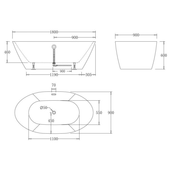Ванна акриловая отдельно стоящая BelBagno 180х90 (BB68-1800)