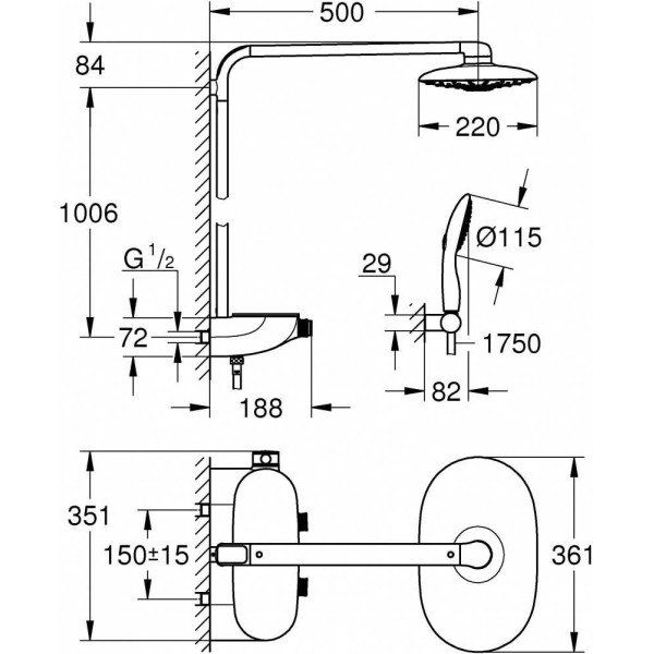 Душевая система Grohe Rainshower System Smart Control 360 DUO (26250000)