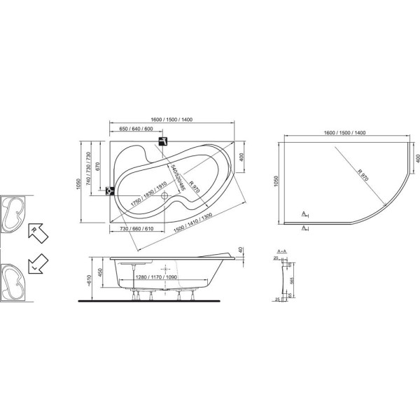 Ванна акриловая Ravak Rosa I 140х105 R без гидромассажа (CV01000000)