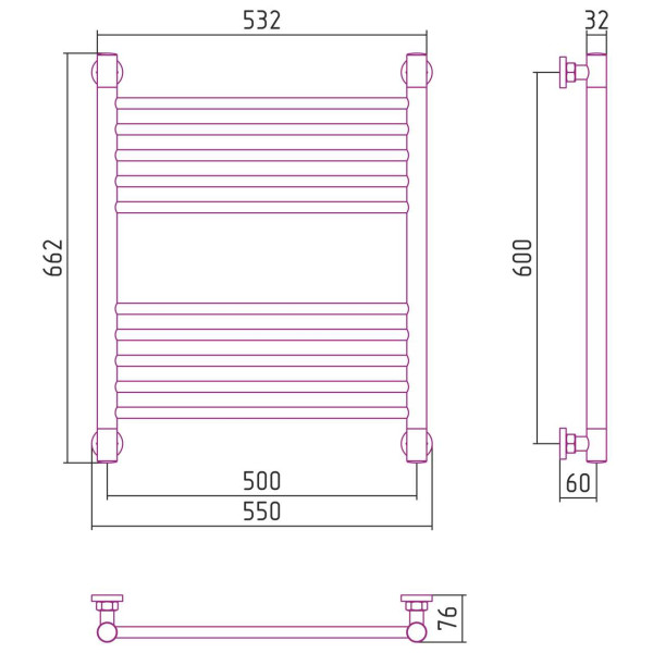 Полотенцесушитель водяной Сунержа Богема+ прямая 600х500 хром (00-0220-6050)